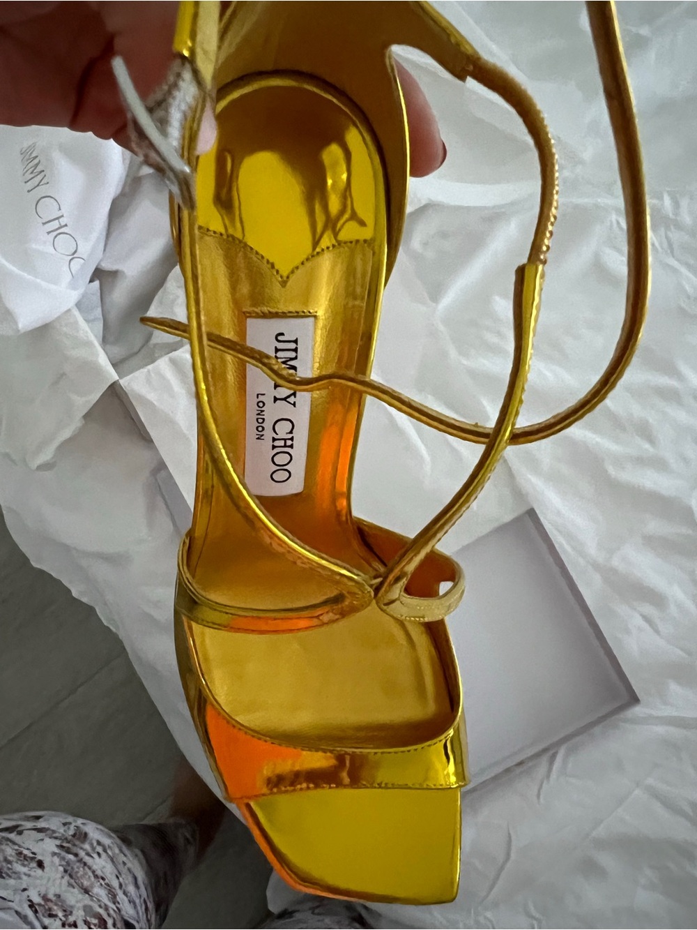 Jimmy Choo Metallic Yellow Gold Strappy High-Heel Sandals